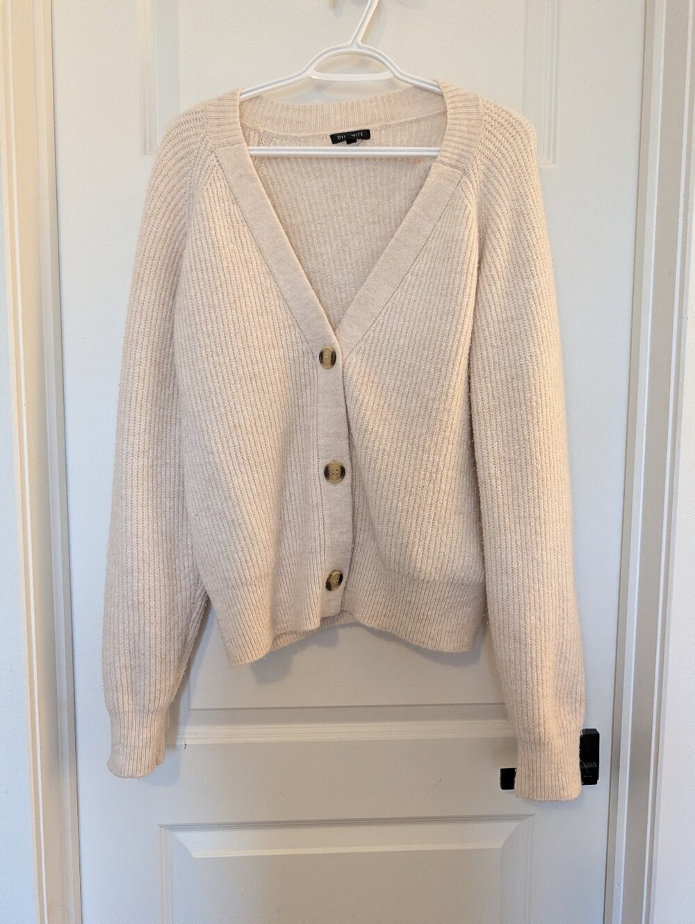 Dynamite Cream Ribbed V-Neck Button Cardigan